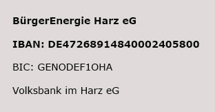 Bankverbindung der BürgerEnergie Harz eG