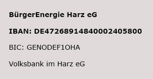Bankverbindung der BürgerEnergie Harz eG Bankverbindung der BürgerEnergie Harz eG
