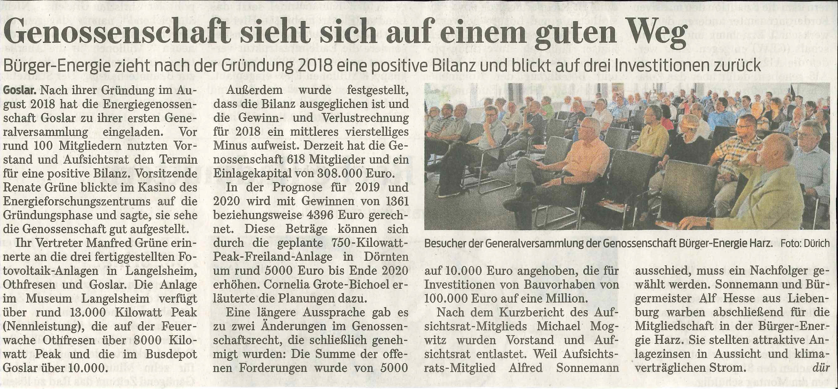 Presseartikel GZ 20190702 zur GV