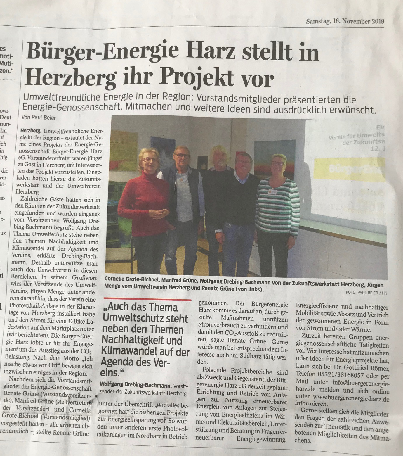 BürgerEnergie Harz eG stellt in Herzberg ihre Projekte vor