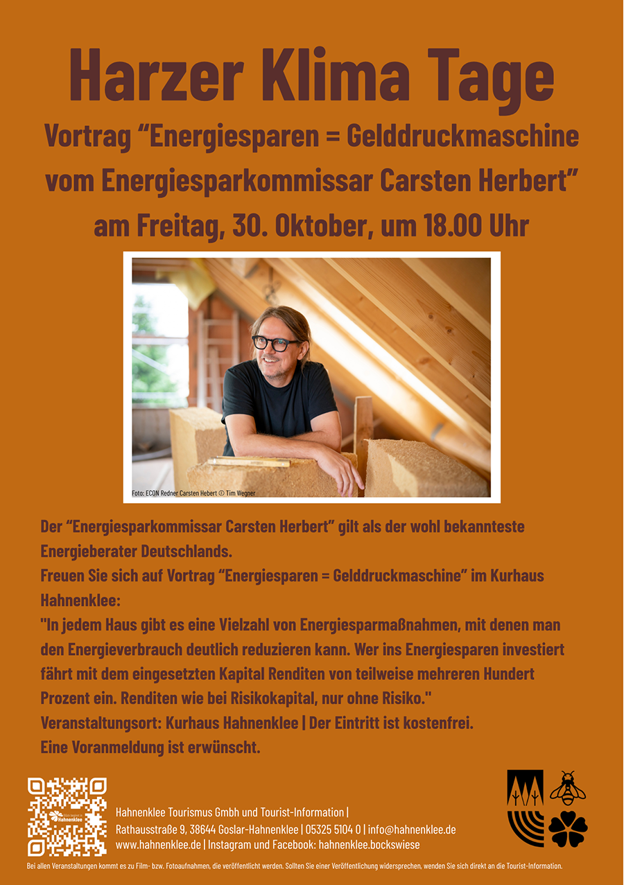 Vortrag des Energiesparkommissars am 30.10.2026 in Hahnenklee